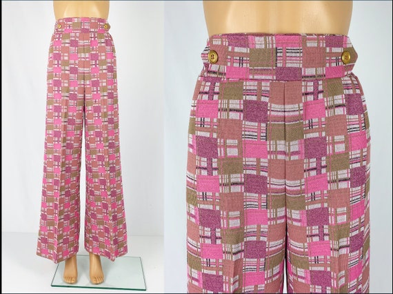 Vintage 1970s/70s High Waisted Double Knit Checker