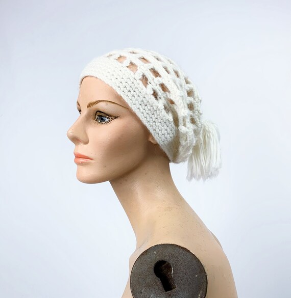 Vintage 1950s/60s White Wool Crochet Knit Mohair W