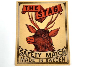 Vintage/Antique Un-Glued Swedish Matchbox Label "The Stag" Safety Matches