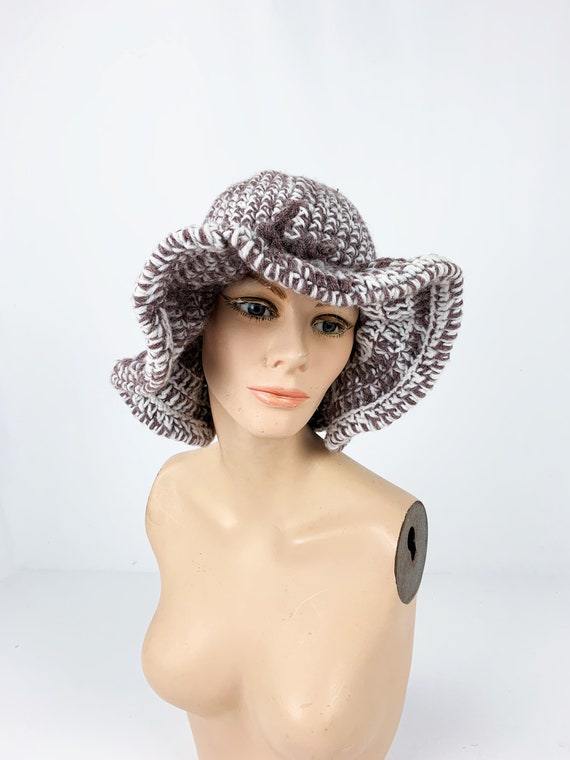 Vintage 1970s/70s Crochet Knit Floppy Bucket Hat