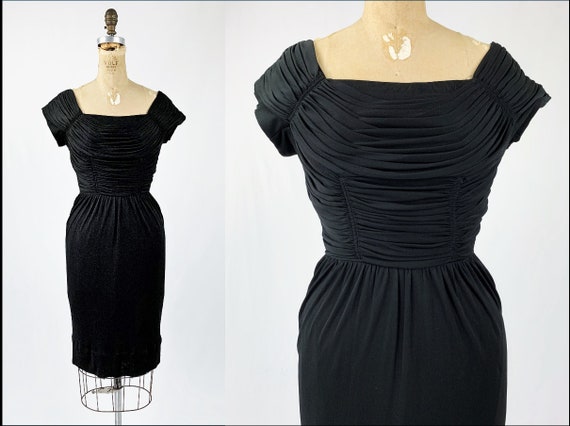 Vintage 1940s/50s Ruched Black Crepe Party Cocktai