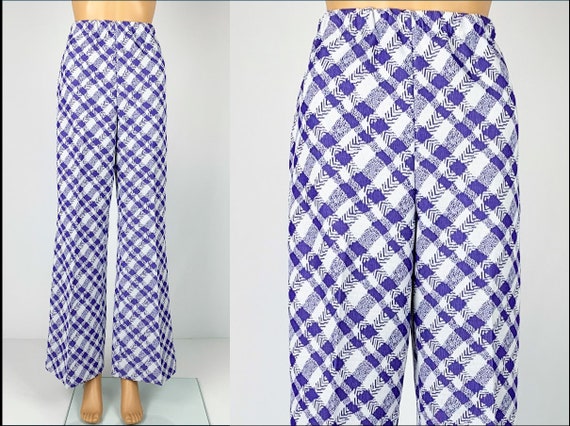 Vintage 1970s/70s Double Knit Purple Plaid Polyest