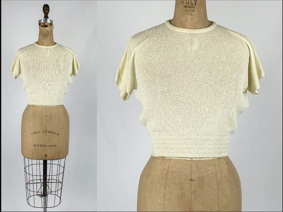 Vintage 1940s/30s Cream Rayon Knit Sweater 1930s/4