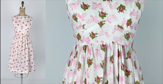 Vintage 1950s/50s Floral Rose Bud Butterfly Print
