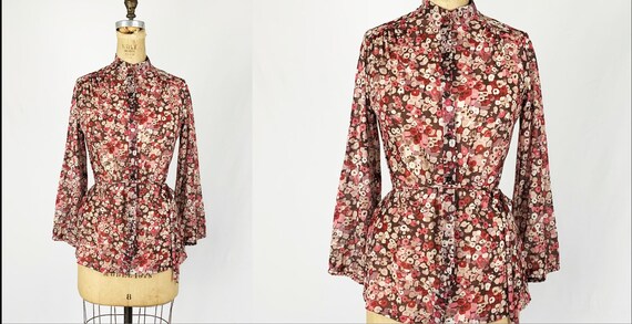 Vintage 1970s/70s Calico Floral Print Top Blouse