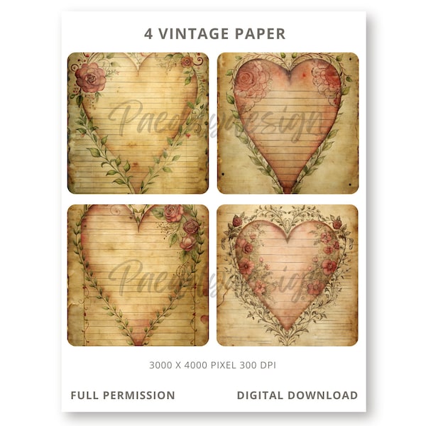 Vintage Paper Heart - druckbare Datei - Shappy Chic Paper