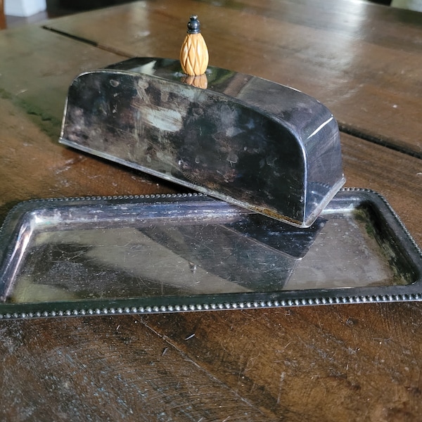 Silver Butter Dish with Pinapple Top