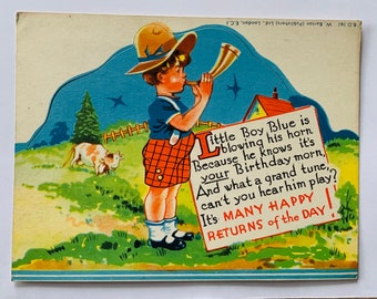 Vintage 1940s nursery rhyme happy birthday greetings card