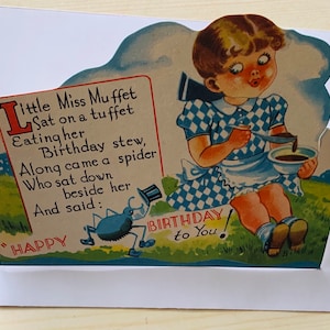Vintage 1940s nursery rhyme happy birthday greetings card