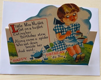Vintage 1940s nursery rhyme happy birthday greetings card