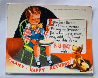 Vintage 1940s nursery rhyme happy birthday greetings card