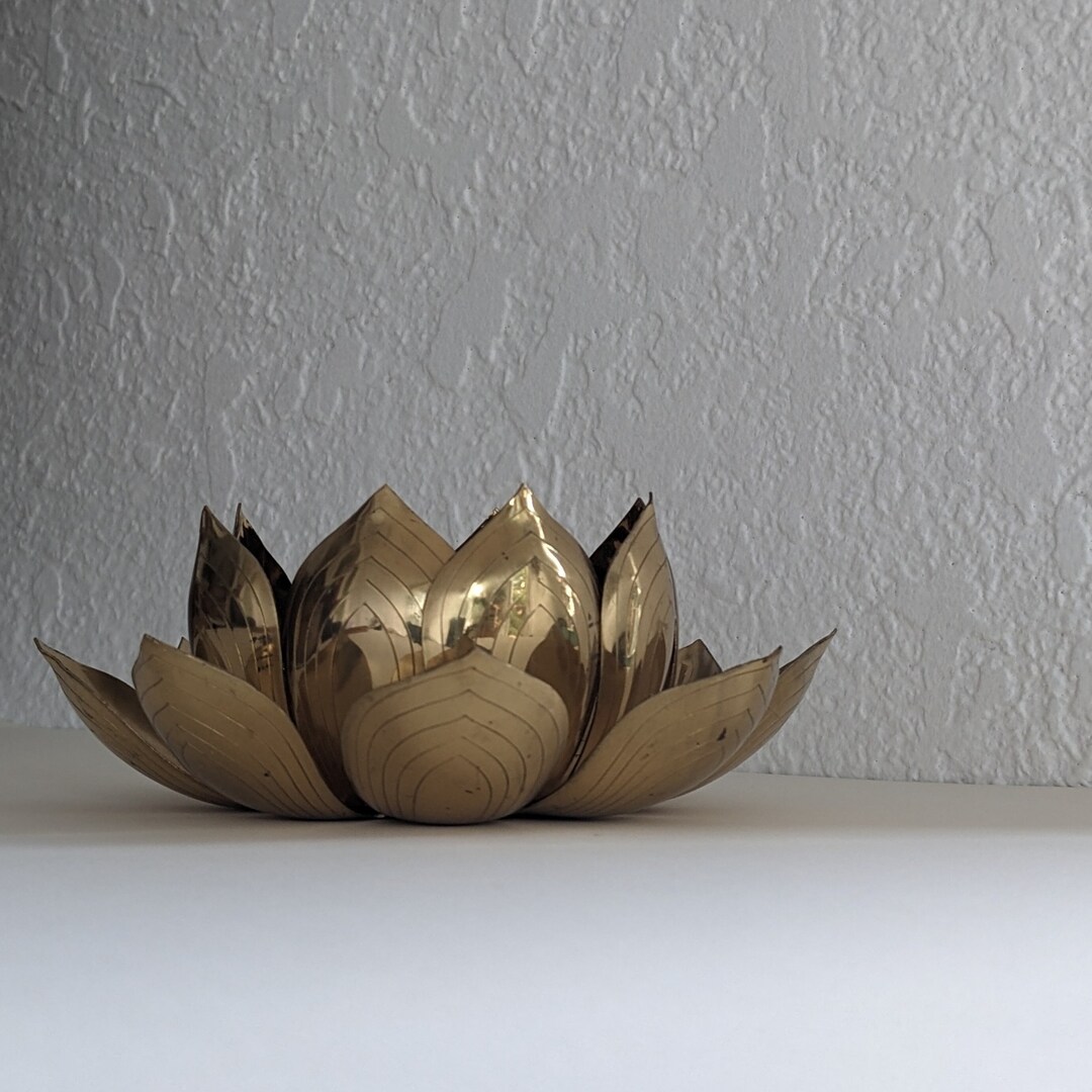 Single Brass Lotus Candle Holder Made in Japan Vintage Gold Etsy