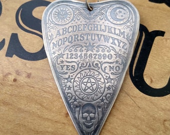 Large Antique finished Sterling Silver Ouija Planchette Necklace Pendant