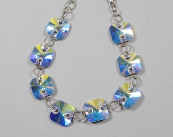 A Beautiful Aurora Borealis Crystal and Silver Bracelet