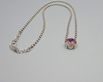 Fancy Cushion Cut Crystal Necklace with Antique Ball Chain