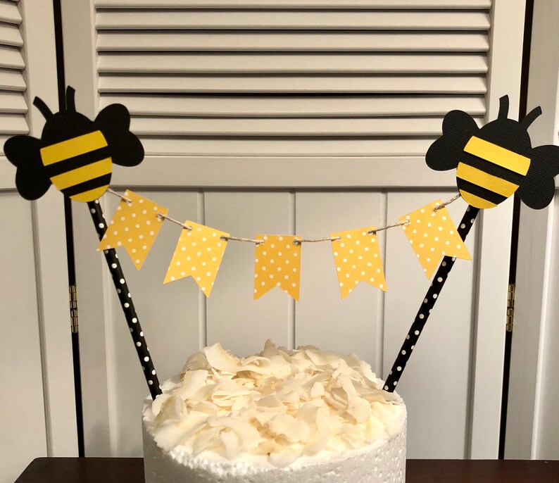 Bumble Bee Cake Topper W Black N White Polka Dot Straws Etsy