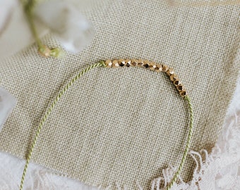 Dainty Gold + Silk Adjustable Bracelet | Dainty Gold Bracelet | Gold Beaded Bracelet | Tiny Layering Bracelet | Simple Gold Bracelet