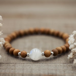 6mm Sandalwood and Rainbow Moonstone Bracelet Mala Bracelet Moonstone Bracelet June Birthstone Bracelet image 1