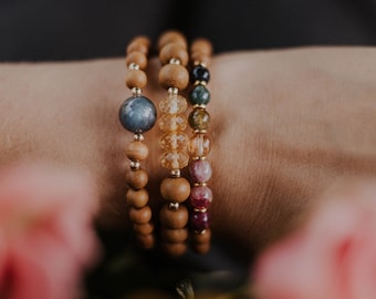 INNER CHILD SET: 6mm Labradorite + Sandalwood Bracelet, 8mm Citrine + Sandalwood Bracelet & 6mm Rainbow Tourmaline + Sandalwood Bracelet