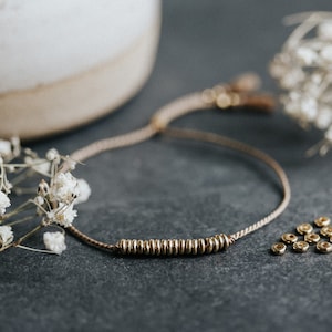Dainty Gold + Silk Adjustable Bracelet | Dainty Gold Bracelet | Gold Disc Beaded Bracelet | Tiny Layering Bracelet | Simple Gold Bracelet