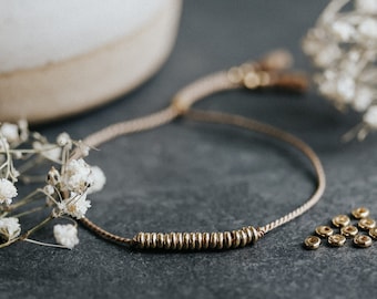 Dainty Gold + Silk Adjustable Bracelet | Dainty Gold Bracelet | Gold Disc Beaded Bracelet | Tiny Layering Bracelet | Simple Gold Bracelet