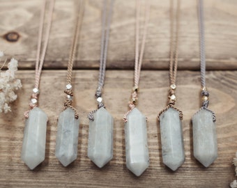 Chunky Grey Moonstone and Silk Necklace