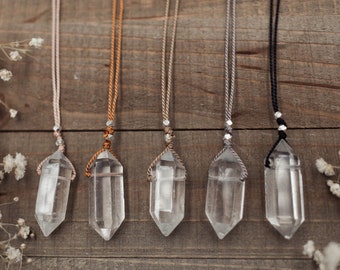 Chunky Clear Quartz and Silk Necklace with Fine Silver or 14 Karat Gold Fill