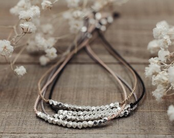 AXIS: Dainty Silver + Silk Adjustable Bracelet