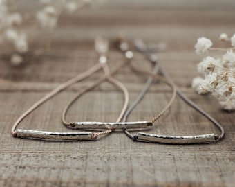 Dainty Silver + Silk Adjustable Bracelet | Silver Bar Bracelet | Silver Minimalist Bracelet | Tiny Silver Bracelet | Small String Bracelet