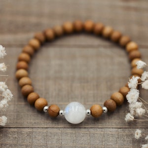 6mm Sandalwood and Rainbow Moonstone Bracelet Mala Bracelet Moonstone Bracelet June Birthstone Bracelet image 5