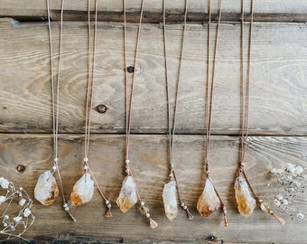 Genuine Natural Citrine Crystal Dainty Adjustable Silk Lariat Necklace | Citrine Necklace | Silk Necklace | Raw Crystal Necklace