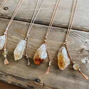 Genuine Natural Citrine Crystal Dainty Adjustable Silk Lariat Necklace Citrine Necklace Silk Necklace Raw Crystal Necklace image 3