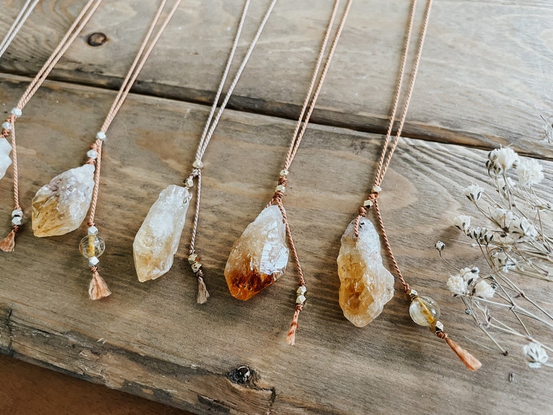 Genuine Natural Citrine Crystal Dainty Adjustable Silk Lariat Necklace Citrine Necklace Silk Necklace Raw Crystal Necklace image 3