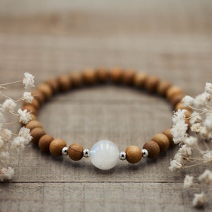 6mm Sandalwood and Rainbow Moonstone Bracelet Mala Bracelet Moonstone Bracelet June Birthstone Bracelet image 2