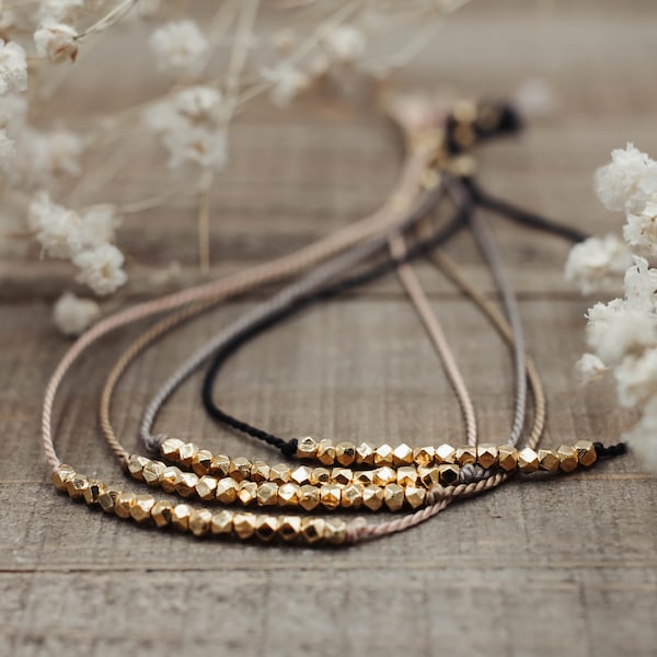 Dainty Gold + Silk Adjustable Bracelet | Dainty Gold Bracelet | Gold Beaded Bracelet | Tiny Layering Bracelet | Simple Gold Bracelet