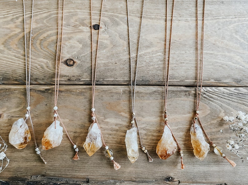 Genuine Natural Citrine Crystal Dainty Adjustable Silk Lariat Necklace Citrine Necklace Silk Necklace Raw Crystal Necklace image 4