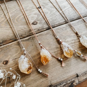 Genuine Natural Citrine Crystal Dainty Adjustable Silk Lariat Necklace Citrine Necklace Silk Necklace Raw Crystal Necklace image 2