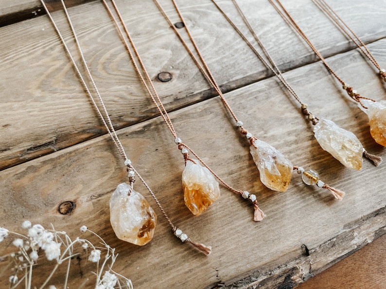 Genuine Natural Citrine Crystal Dainty Adjustable Silk Lariat Necklace Citrine Necklace Silk Necklace Raw Crystal Necklace image 2