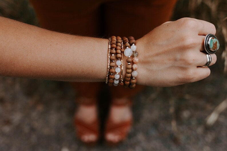 6mm Sandalwood and Rainbow Moonstone Bracelet Mala Bracelet Moonstone Bracelet June Birthstone Bracelet image 8