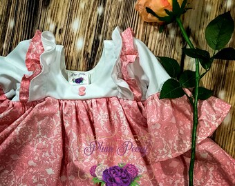 Bebé niña / niña pequeña / niñas Vintage vestido de volantes con mangas de campana en encaje floral rosa claro para Pascua, verano, ocasión especial