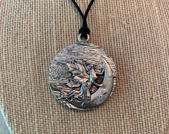Fairy and Moon Silver Pendant Necklace