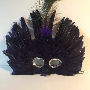 Venetian Masquerade Mask Top Purple Feather Maddie Gras Baroque Mask