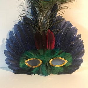 Venetian Masquerade Mask Top Purple Green Red Feather Maddie Gras Baroque Mask
