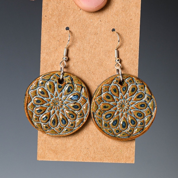 Handmade Ceramic Flower Print Earrings