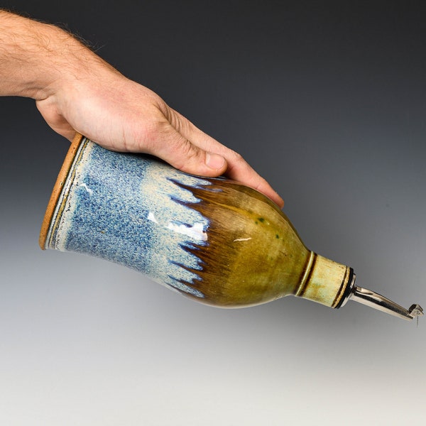Olive Oil Bottle in Blue Green Glaze, Stoneware Vinegar / Maple Syrup Dispenser, Ceramic Cooking Oil Cruet