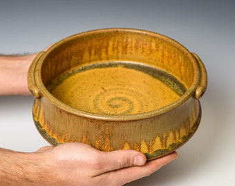 Casserole Dish in Yellow Ash Glaze, Large Stoneware Crock, Ceramic Lasagna Pan Pottery Bakeware