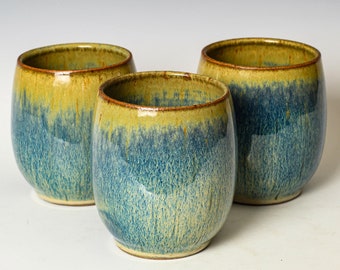 Stemless Wine Glass in Blue Glaze, Ceramic Whiskey Goblet, Handmade Stoneware Pottery Tableware