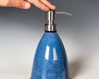 Keramisk tvålpumpdispenser | Blå glasyr | Återanvändbar lotionflaska