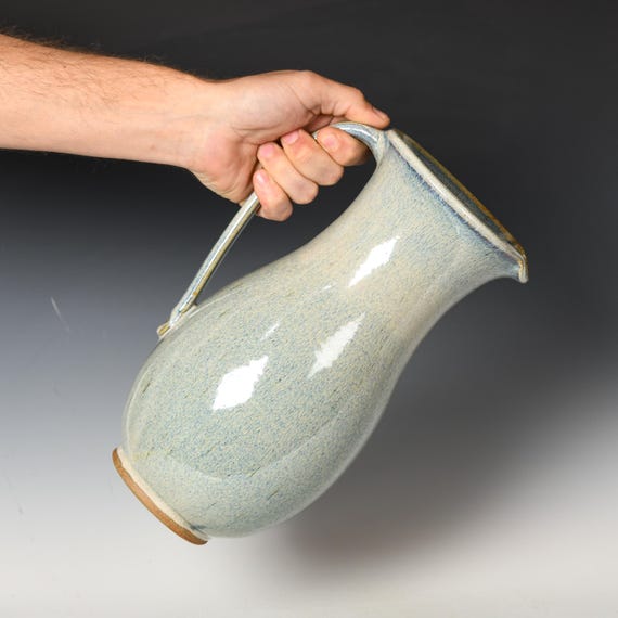 Stoneware Pitcher | Ceramic Flower Vase | Blue & White Glaze #29