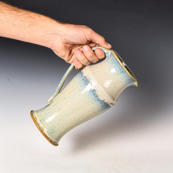 Stoneware Pitcher | Ceramic Flower Vase | Blue & White Glaze #24